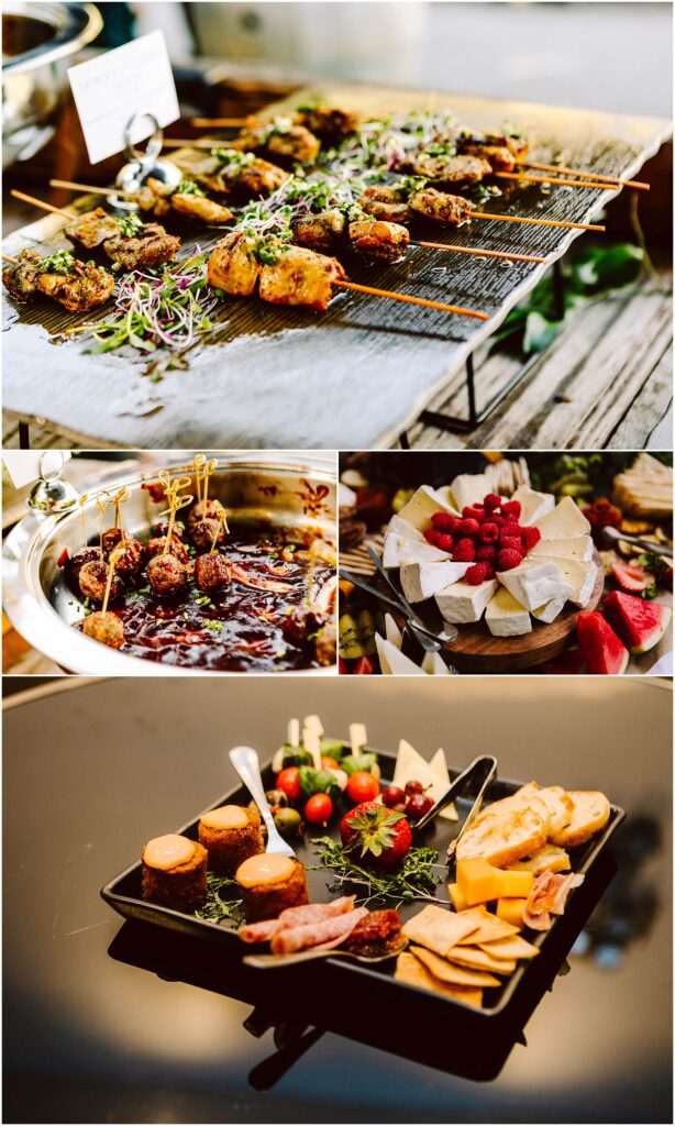 Snohomish wedding photographer gsquared weddings a collage of gourmet food grilled skewers with herbs on a rack meatballs in sauce with toothpicks in a steel dish a platter of assorted cheeses with raspberries and a black tray with appetizers including cheese crackers and meats Serving seattle snohomish and washington state Snohomish wedding photographer gsquared weddings a collage of gourmet food grilled skewers with herbs on a rack meatballs in sauce with toothpicks in a steel dish a platter of assorted cheeses with raspberries and a black tray with appetizers including cheese crackers and meats Serving seattle snohomish and washington state