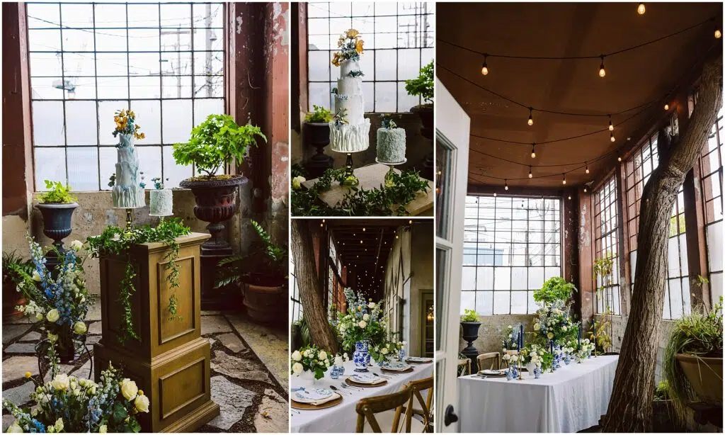 Snohomish Wedding Photographer GSquared Weddings A decorated event space with rustic charm Features include wooden pedestals with plants twotiered cakes adorned with flowers a long dining table set with white plates and floral arrangements and ambient string lights under a high ceiling Serving Seattle Snohomish and Washington State Snohomish Wedding Photographer GSquared Weddings A decorated event space with rustic charm. Features include wooden pedestals with plants, two-tiered cakes adorned with flowers, a long dining table set with white plates and floral arrangements, and ambient string lights under a high ceiling. Serving Seattle, Snohomish and Washington State
