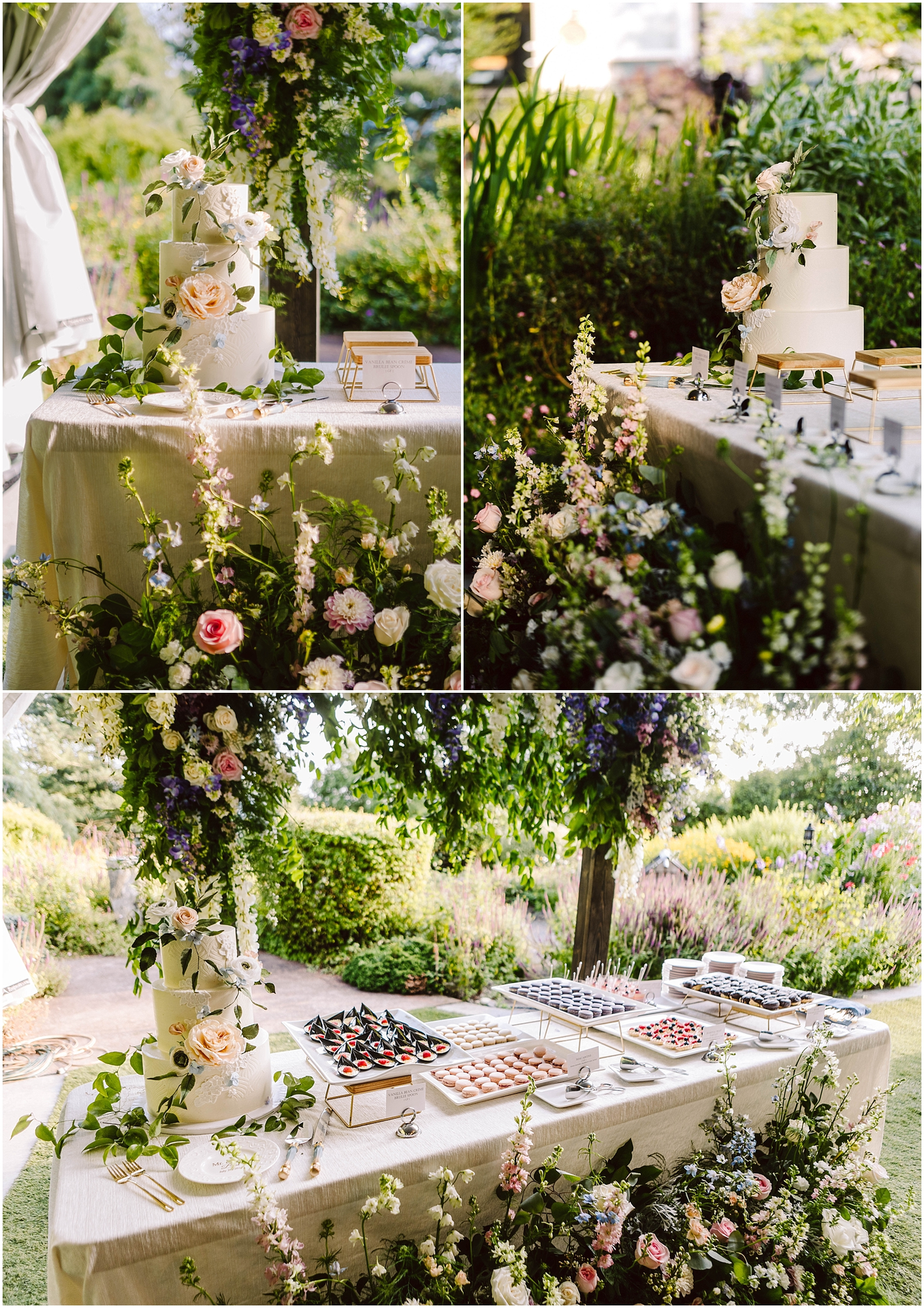 Snohomish Wedding Photographer GSquared Weddings A beautifully decorated wedding table featuring a threetier white cake adorned with flowers and greenery The table is set outdoors with assorted desserts and surrounded by lush floral arrangements and greenery Serving Seattle Snohomish and Washington State Snohomish Wedding Photographer GSquared Weddings A beautifully decorated wedding table featuring a three-tier white cake adorned with flowers and greenery. The table is set outdoors with assorted desserts and surrounded by lush floral arrangements and greenery. Serving Seattle, Snohomish and Washington State