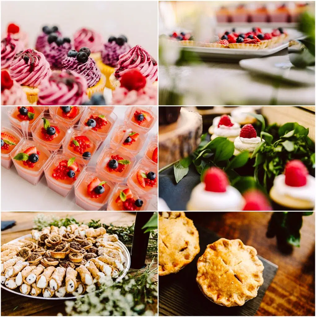Snohomish Wedding Photographer GSquared Weddings A collage of various desserts berrytopped cupcakes berry tarts fruit gel cups cream pastries with raspberries a platter of assorted pastries and two pies on a wooden table Serving Seattle Snohomish and Washington State Snohomish Wedding Photographer GSquared Weddings A collage of various desserts: berry-topped cupcakes, berry tarts, fruit gel cups, cream pastries with raspberries, a platter of assorted pastries, and two pies on a wooden table. Serving Seattle, Snohomish and Washington State