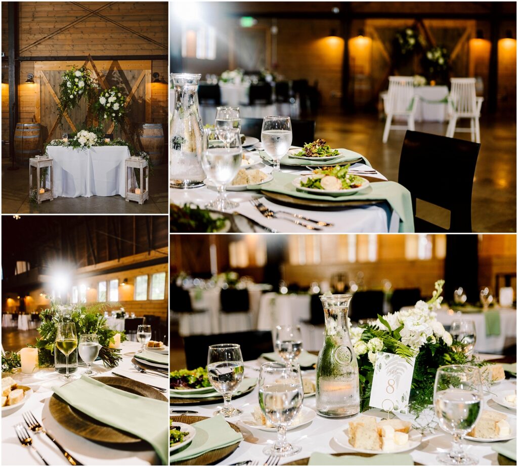 Snohomish wedding photographer gsquared weddings a rustic wedding reception venue with elegant table settings The tables are set with white linens green napkins plates of salad and glasses of water Wooden walls and soft lighting enhance the cozy ambiance Floral arrangements decorate the room Serving seattle snohomish and washington state Snohomish wedding photographer gsquared weddings a rustic wedding reception venue with elegant table settings The tables are set with white linens green napkins plates of salad and glasses of water Wooden walls and soft lighting enhance the cozy ambiance Floral arrangements decorate the room Serving seattle snohomish and washington state