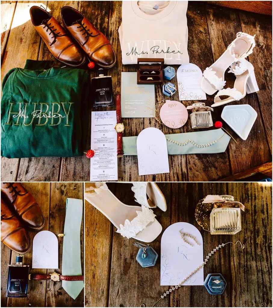 Snohomish Wedding Photographer GSquared Weddings A collection of wedding items on a wooden table including brown shoes personalized green and beige shirts a green tie jewelry perfume a watch white shoes and wedding invitations Serving Seattle Snohomish and Washington State Snohomish Wedding Photographer GSquared Weddings A collection of wedding items on a wooden table, including brown shoes, personalized green and beige shirts, a green tie, jewelry, perfume, a watch, white shoes, and wedding invitations. Serving Seattle, Snohomish and Washington State