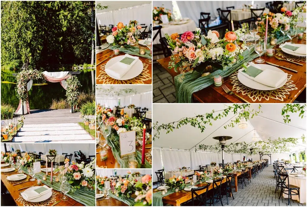 Snohomish Wedding Photographer GSquared Weddings Collage of a wedding setup under a white tent Tables are adorned with floral centerpieces greenery elegant place settings and candles A ceremonial arch is decorated with flowers set against a scenic outdoor backdrop Serving Seattle Snohomish and Washington State Snohomish Wedding Photographer GSquared Weddings Collage of a wedding setup under a white tent. Tables are adorned with floral centerpieces, greenery, elegant place settings, and candles. A ceremonial arch is decorated with flowers, set against a scenic outdoor backdrop. Serving Seattle, Snohomish and Washington State