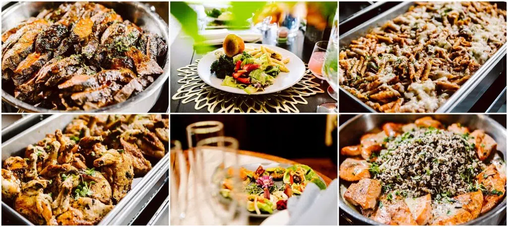 Snohomish Wedding Photographer GSquared Weddings A collage of six images showing various dishes roasted chicken a plate of mixed salad with a roll a platter of pasta seasoned meats in trays a fresh salad and a dish topped with chopped herbs Serving Seattle Snohomish and Washington State Snohomish Wedding Photographer GSquared Weddings A collage of six images showing various dishes: roasted chicken, a plate of mixed salad with a roll, a platter of pasta, seasoned meats in trays, a fresh salad, and a dish topped with chopped herbs. Serving Seattle, Snohomish and Washington State