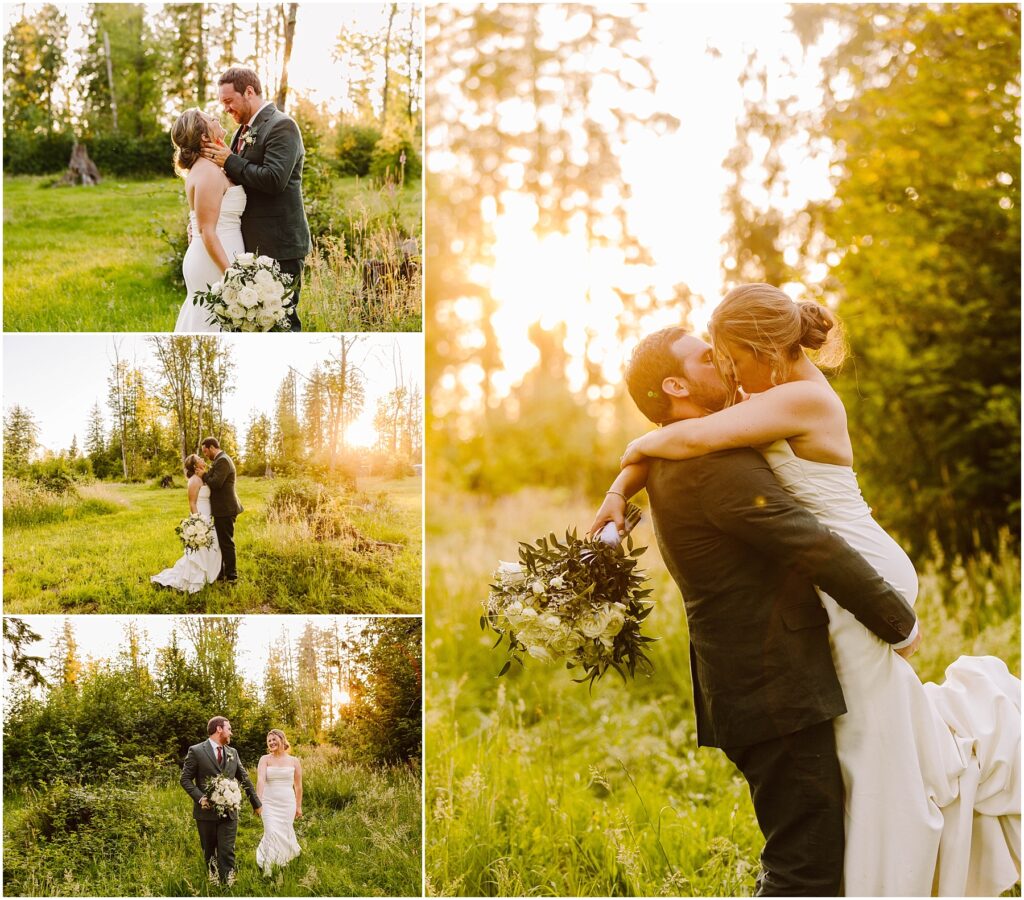 Snohomish wedding photographer gsquared weddings a couple in wedding attire embraces in a sunlit grassy field surrounded by trees The bride holds a bouquet and they appear joyful and affectionate with the sun setting behind them casting a warm glow Serving seattle snohomish and washington state Snohomish wedding photographer gsquared weddings a couple in wedding attire embraces in a sunlit grassy field surrounded by trees The bride holds a bouquet and they appear joyful and affectionate with the sun setting behind them casting a warm glow Serving seattle snohomish and washington state