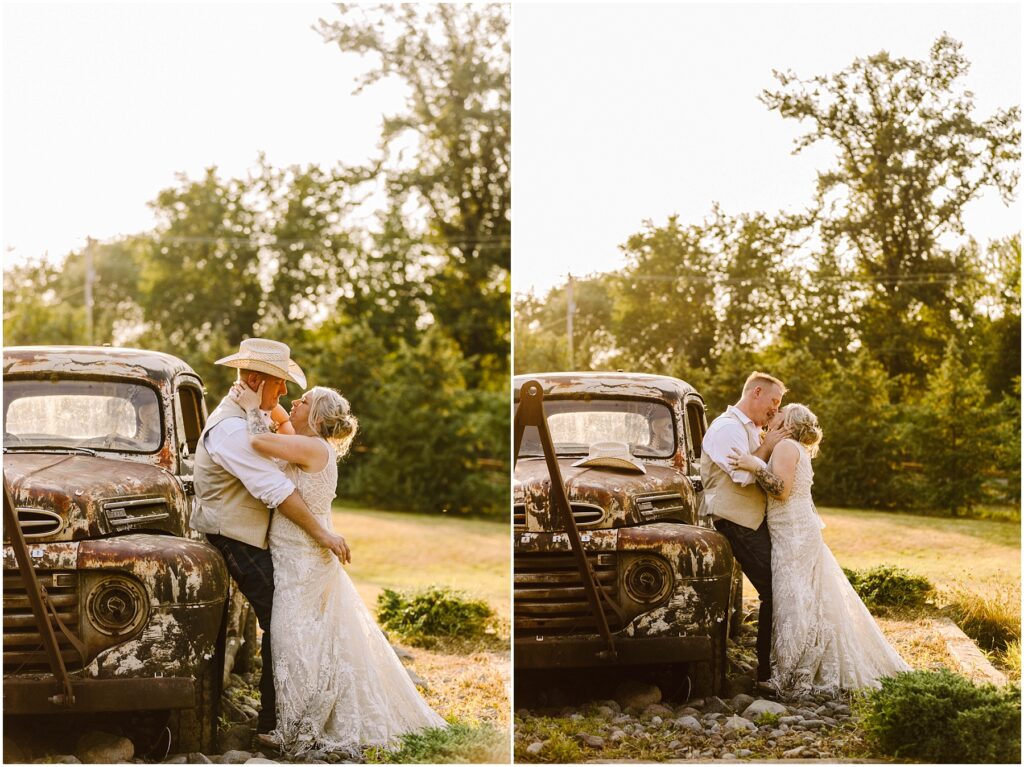 Snohomish wedding photographer gsquared weddings a couple embraces by an old rustic truck in a sunny field The man wears a straw hat white shirt and vest while the woman wears a white lace dress Trees and grass are in the background creating a warm romantic setting Serving seattle snohomish and washington state Snohomish wedding photographer gsquared weddings a couple embraces by an old rustic truck in a sunny field The man wears a straw hat white shirt and vest while the woman wears a white lace dress Trees and grass are in the background creating a warm romantic setting Serving seattle snohomish and washington state