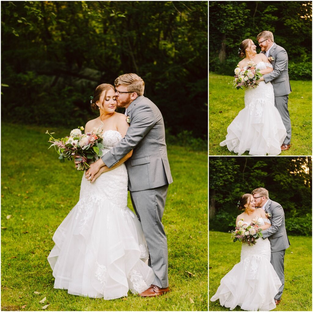 Snohomish wedding photographer gsquared weddings a bride in a white strapless gown and a groom in a gray suit stand on grass embracing lovingly They hold a bouquet of flowers The setting is a lush green outdoor area Three similar photos are arranged together capturing different angles Serving seattle snohomish and washington state Snohomish wedding photographer gsquared weddings a bride in a white strapless gown and a groom in a gray suit stand on grass embracing lovingly They hold a bouquet of flowers The setting is a lush green outdoor area Three similar photos are arranged together capturing different angles Serving seattle snohomish and washington state