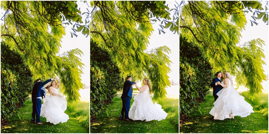 Snohomish wedding photographer gsquared weddings a couple dances under lush green trees in a sunlit outdoor setting The bride wears a flowing white gown and the groom is in a dark suit They are surrounded by vibrant greenery creating a romantic and serene atmosphere Serving seattle snohomish and washington state Snohomish wedding photographer gsquared weddings a couple dances under lush green trees in a sunlit outdoor setting The bride wears a flowing white gown and the groom is in a dark suit They are surrounded by vibrant greenery creating a romantic and serene atmosphere Serving seattle snohomish and washington state