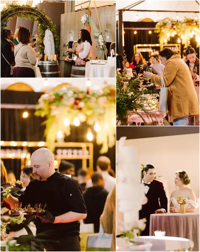 Snohomish Wedding Photographer GSquared Weddings A collage of four wedding fair images a woman presenting a wedding arch people tasting food and wine a chef preparing dishes and a couple in wedding attire looking at a cake The setting is decorated with flowers and warm lighting Serving Seattle Snohomish and Washington State Snohomish Wedding Photographer GSquared Weddings A collage of four wedding fair images: a woman presenting a wedding arch, people tasting food and wine, a chef preparing dishes, and a couple in wedding attire looking at a cake. The setting is decorated with flowers and warm lighting. Serving Seattle, Snohomish and Washington State