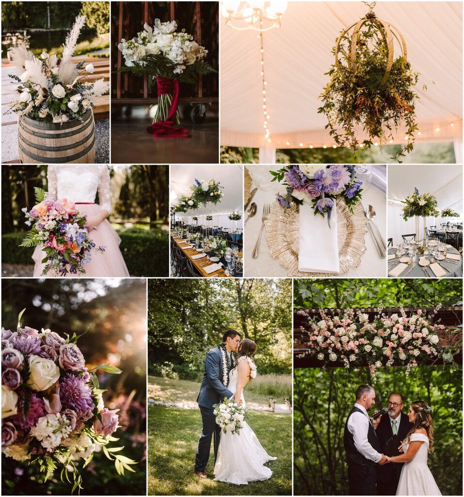 Snohomish Wedding Photographer GSquared Weddings A collage of wedding details floral arrangements bride and groom in a forest setting outdoor ceremony elegant table settings with greenery and candles and a rustic bouquet held by a bride Serving Seattle Snohomish and Washington State Snohomish Wedding Photographer GSquared Weddings A collage of wedding details: floral arrangements, bride and groom in a forest setting, outdoor ceremony, elegant table settings with greenery and candles, and a rustic bouquet held by a bride. Serving Seattle, Snohomish and Washington State