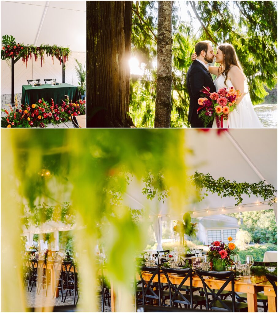 Snohomish Wedding Photographer GSquared Weddings A wedding collage a decorated tent with flowers and a table a couple kissing by sunlit trees and a reception setup with tables adorned with greenery and colorful flowers Serving Seattle Snohomish and Washington State Snohomish Wedding Photographer GSquared Weddings A wedding collage: a decorated tent with flowers and a table, a couple kissing by sunlit trees, and a reception setup with tables adorned with greenery and colorful flowers. Serving Seattle, Snohomish and Washington State