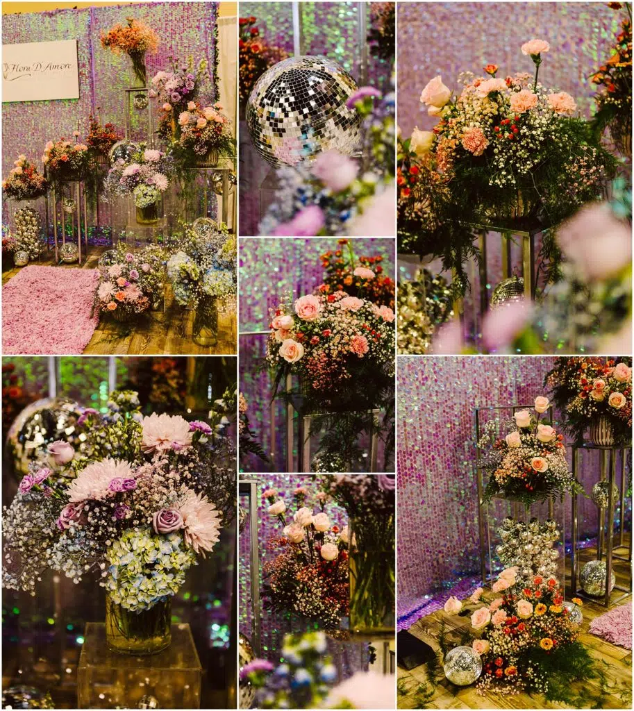 Snohomish Wedding Photographer GSquared Weddings A collage of floral arrangements featuring pink purple and white flowers with greenery The background has a shiny sequinlike surface A disco ball is included in some images adding a touch of sparkle Serving Seattle Snohomish and Washington State Snohomish Wedding Photographer GSquared Weddings A collage of floral arrangements featuring pink, purple, and white flowers with greenery. The background has a shiny, sequin-like surface. A disco ball is included in some images, adding a touch of sparkle. Serving Seattle, Snohomish and Washington State