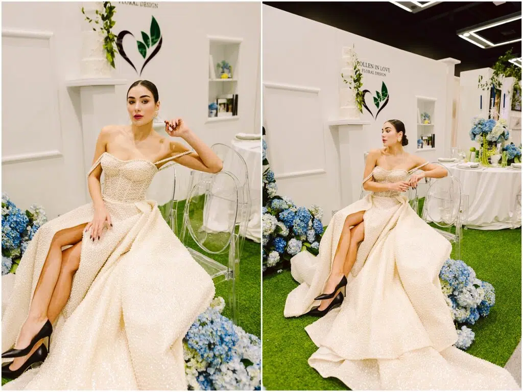 Snohomish Wedding Photographer GSquared Weddings A woman in an elegant cream gown with high slits poses gracefully on a transparent chair The setting features white walls with floral arrangements and blue hydrangeas creating a sophisticated ambiance Serving Seattle Snohomish and Washington State Snohomish Wedding Photographer GSquared Weddings A woman in an elegant cream gown with high slits poses gracefully on a transparent chair. The setting features white walls with floral arrangements and blue hydrangeas, creating a sophisticated ambiance. Serving Seattle, Snohomish and Washington State