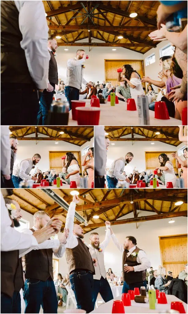 Snohomish Wedding Photographer GSquared Weddings At a lively indoor gathering in Machias people are playing a vibrant game with red and yellow cups on a long table The atmosphere is buzzing with cheers echoing off the wooden ceilings as natural light floods the space Serving Seattle Snohomish and Washington State Snohomish Wedding Photographer GSquared Weddings At a lively indoor gathering in Machias, people are playing a vibrant game with red and yellow cups on a long table. The atmosphere is buzzing, with cheers echoing off the wooden ceilings as natural light floods the space. Serving Seattle, Snohomish and Washington State