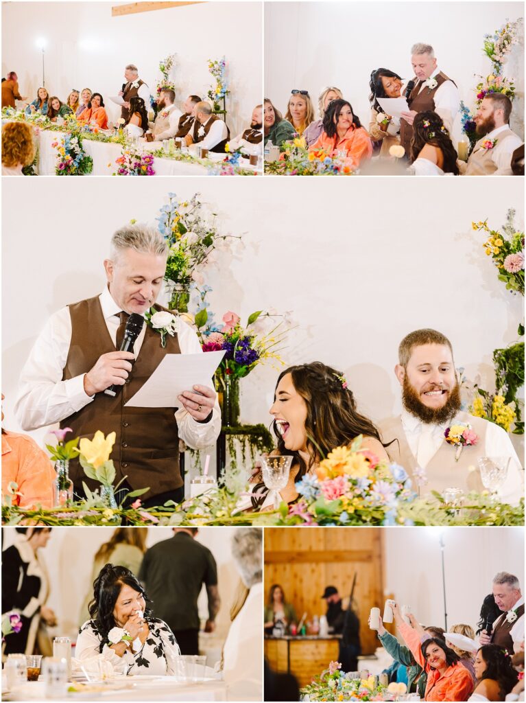 Snohomish wedding photographer gsquared weddings a lively wedding scene unfolds in machias with guests seated at tables adorned with colorful flowers A man in a vest speaks into a microphone while the couple smiles beside him The room is filled with people joyously celebrating the occasion Serving seattle snohomish and washington state Snohomish wedding photographer gsquared weddings a lively wedding scene unfolds in machias with guests seated at tables adorned with colorful flowers A man in a vest speaks into a microphone while the couple smiles beside him The room is filled with people joyously celebrating the occasion Serving seattle snohomish and washington state
