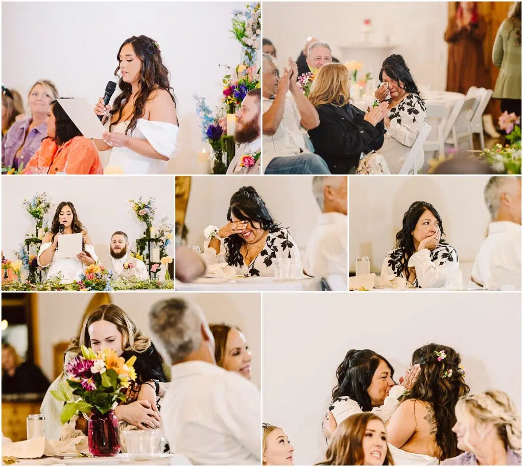 Snohomish Wedding Photographer GSquared Weddings A collage captures a woman in a white dress giving a speech at the Machias event Shes holding a microphone and reading from paper as guests listen and interact Flowers decorate the scene while emotional moments and embraces are shared among attendees Serving Seattle Snohomish and Washington State Snohomish Wedding Photographer GSquared Weddings A collage captures a woman in a white dress giving a speech at the Machias event. Shes holding a microphone and reading from paper, as guests listen and interact. Flowers decorate the scene, while emotional moments and embraces are shared among attendees. Serving Seattle, Snohomish and Washington State
