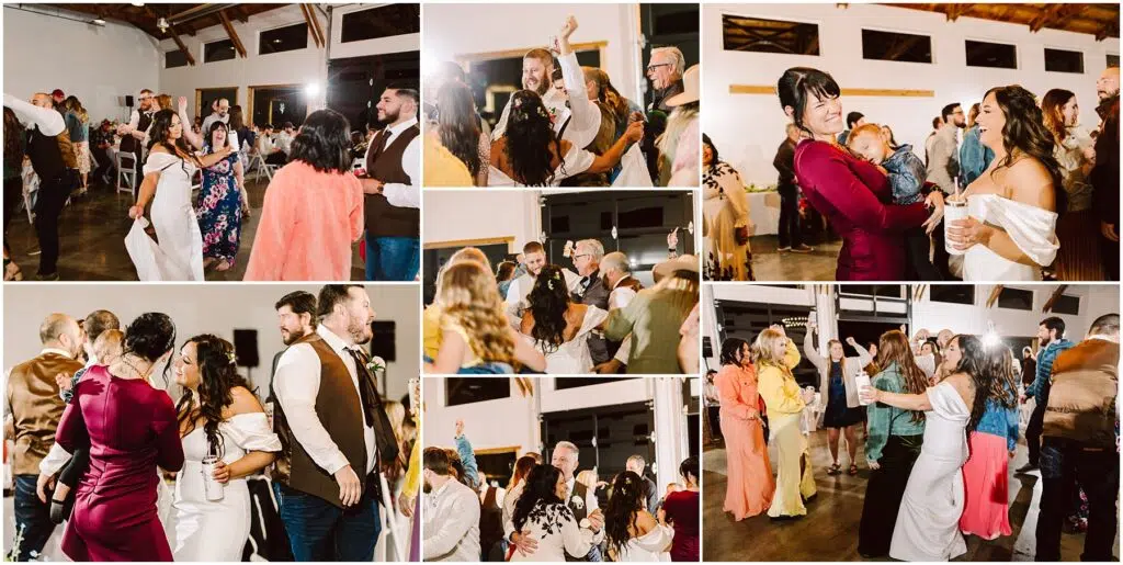 Snohomish Wedding Photographer GSquared Weddings A joyful wedding reception in Machias featured guests dancing and mingling. People dressed in colorful attire were captured in candid moments. The atmosphere was lively, with guests celebrating in a warmly lit venue. Serving Seattle, Snohomish and Washington State