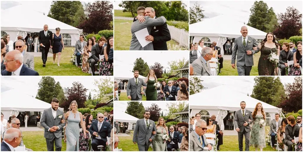 Snohomish Wedding Photographer GSquared Weddings A collage of outdoor summer wedding scenes at Port Gamble with welldressed guests walking down an aisle The background features a white tent and lush greenery Couples and individuals are shown greeting walking arminarm and seated Serving Seattle Snohomish and Washington State Snohomish Wedding Photographer GSquared Weddings A collage of outdoor summer wedding scenes at Port Gamble with well-dressed guests walking down an aisle. The background features a white tent and lush greenery. Couples and individuals are shown greeting, walking arm-in-arm, and seated. Serving Seattle, Snohomish and Washington State