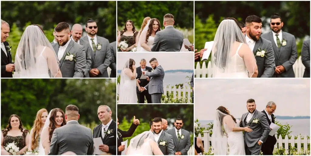 Snohomish Wedding Photographer GSquared Weddings A collage of wedding photos captures a couple exchanging vows at their enchanting summer wedding in Port Gamble The groom dons a gray suit and the bride dazzles in a white dress Joyful guests surround them with a fence and lush greenery setting off the breathtaking waterfront view Serving Seattle Snohomish and Washington State Snohomish Wedding Photographer GSquared Weddings A collage of wedding photos captures a couple exchanging vows at their enchanting summer wedding in Port Gamble. The groom dons a gray suit, and the bride dazzles in a white dress. Joyful guests surround them, with a fence and lush greenery setting off the breathtaking waterfront view. Serving Seattle, Snohomish and Washington State