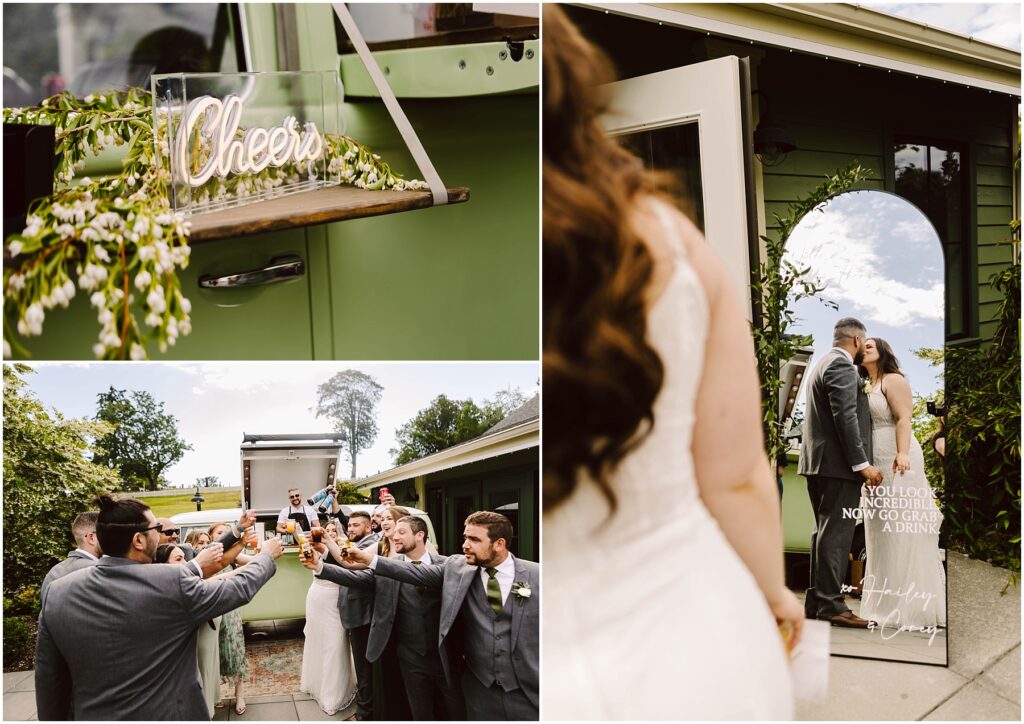 Snohomish wedding photographer gsquared weddings a group of people in formal attire raise glasses in a toast outside a green trailer with a cheers sign celebrating a summer wedding in port gamble A couple kisses near an open door reflecting the sky Serving seattle snohomish and washington state Snohomish wedding photographer gsquared weddings a group of people in formal attire raise glasses in a toast outside a green trailer with a cheers sign celebrating a summer wedding in port gamble A couple kisses near an open door reflecting the sky Serving seattle snohomish and washington state