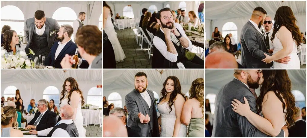Snohomish Wedding Photographer GSquared Weddings A collage of summer wedding scenes in a white marquee at Port Gamble Guests are seated at tables a couple dances several people chat and smile The focus is on candid moments capturing joy and interaction among attendees Serving Seattle Snohomish and Washington State Snohomish Wedding Photographer GSquared Weddings A collage of summer wedding scenes in a white marquee at Port Gamble. Guests are seated at tables, a couple dances, several people chat and smile. The focus is on candid moments capturing joy and interaction among attendees. Serving Seattle, Snohomish and Washington State