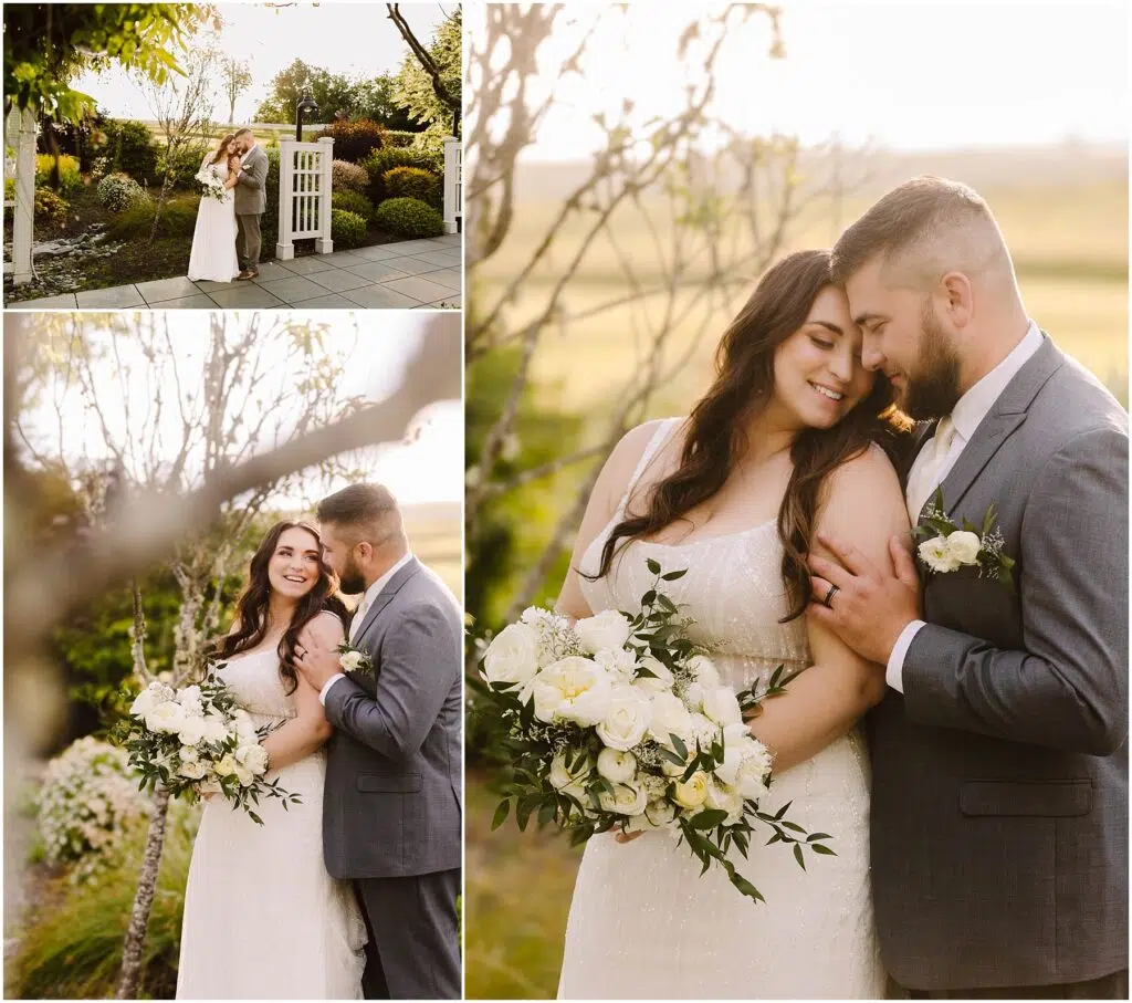 Snohomish Wedding Photographer GSquared Weddings Collage of a couple on their summer wedding day They stand in a garden embracing tenderly The bride holds a bouquet of white roses and the groom wears a gray suit with a boutonniere The Port Gamble background features a sunlit grassy field Serving Seattle Snohomish and Washington State Snohomish Wedding Photographer GSquared Weddings Collage of a couple on their summer wedding day. They stand in a garden, embracing tenderly. The bride holds a bouquet of white roses, and the groom wears a gray suit with a boutonniere. The Port Gamble background features a sunlit, grassy field. Serving Seattle, Snohomish and Washington State