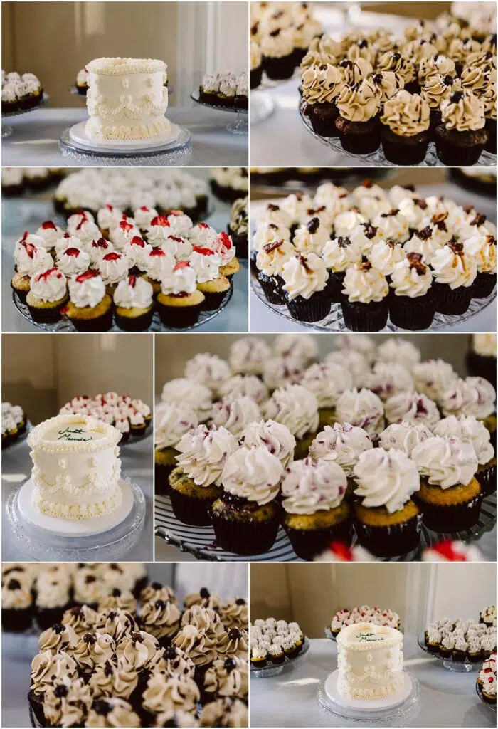 Snohomish Wedding Photographer GSquared Weddings A collage of images features various cupcakes and a small decorated cake perfect for a Port Gamble summer wedding Cupcakes are topped with cream and toppings like cherries and chocolate chips The cake is white with elegant floral decoration capturing the essence of romance Serving Seattle Snohomish and Washington State Snohomish Wedding Photographer GSquared Weddings A collage of images features various cupcakes and a small decorated cake perfect for a Port Gamble summer wedding. Cupcakes are topped with cream and toppings like cherries and chocolate chips. The cake is white with elegant floral decoration, capturing the essence of romance. Serving Seattle, Snohomish and Washington State