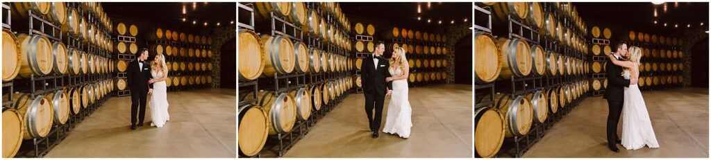 Snohomish Wedding Photographer GSquared Weddings In a dimly lit winery, surrounded by rows of wooden barrels, the bride and groom share a tender dance. They embrace and smile at each other on the polished concrete floor, beneath enchanting string lights that twinkle and cast soft shadows over their joyous celebration. Serving Seattle, Snohomish and Washington State