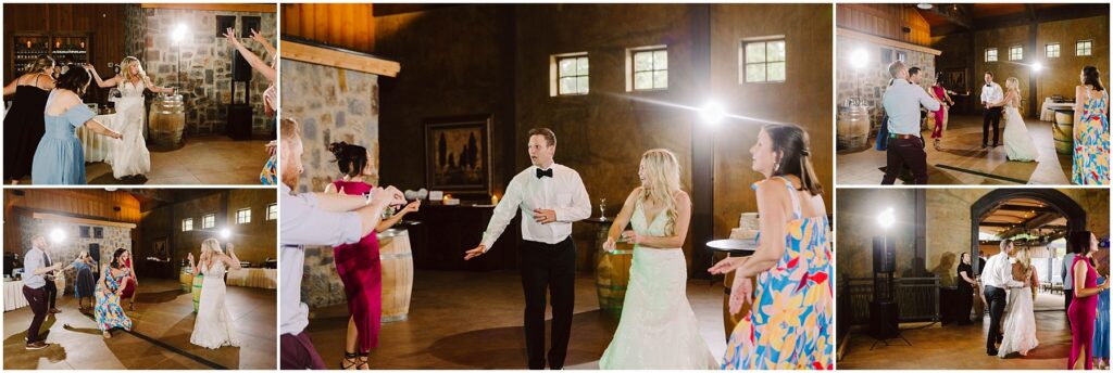 Snohomish wedding photographer gsquared weddings a collage of six images shows people dancing at an indoor event in a rustic winery setting with wooden beams and stone walls They are in formal attire enjoying the celebration Bright lighting highlights their movements adding a warm glow to the festive atmosphere Serving seattle snohomish and washington state Snohomish wedding photographer gsquared weddings a collage of six images shows people dancing at an indoor event in a rustic winery setting with wooden beams and stone walls They are in formal attire enjoying the celebration Bright lighting highlights their movements adding a warm glow to the festive atmosphere Serving seattle snohomish and washington state