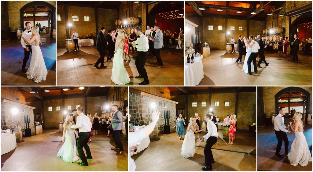 Snohomish wedding photographer gsquared weddings collage of six images showing a bride and groom dancing at their wedding reception in a rustic winery They are surrounded by guests on a wooden dance floor all reveling in the lively celebration amidst the charming vineyard setting Serving seattle snohomish and washington state Snohomish wedding photographer gsquared weddings collage of six images showing a bride and groom dancing at their wedding reception in a rustic winery They are surrounded by guests on a wooden dance floor all reveling in the lively celebration amidst the charming vineyard setting Serving seattle snohomish and washington state