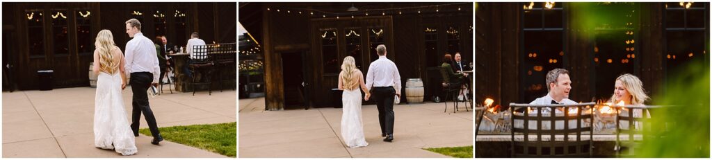 Snohomish wedding photographer gsquared weddings a couple strolls hand in hand on a patio adorned with string lights dressed in wedding attire at a charming winery In the last image they sit by a fire pit smiling at each other surrounded by the rustic ambiance of the vineyard Serving seattle snohomish and washington state Snohomish wedding photographer gsquared weddings a couple strolls hand in hand on a patio adorned with string lights dressed in wedding attire at a charming winery In the last image they sit by a fire pit smiling at each other surrounded by the rustic ambiance of the vineyard Serving seattle snohomish and washington state