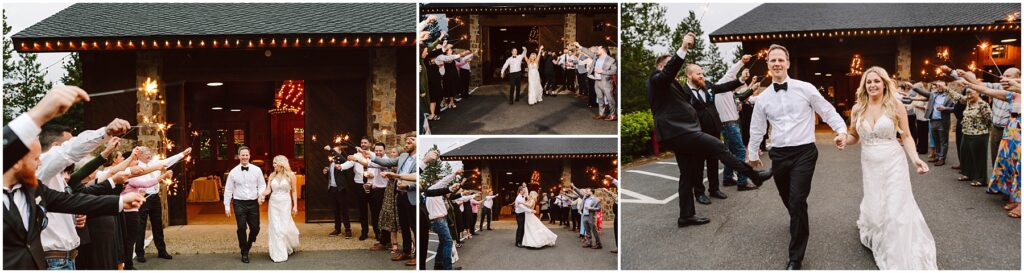 Snohomish wedding photographer gsquared weddings a newlywed couple walks joyfully through a crowd of cheering guests holding sparklers outside a rustic winery at dusk The bride wears a white gown and the groom sports a black bow tie and pants Guests celebrate on either side of the couple Serving seattle snohomish and washington state Snohomish wedding photographer gsquared weddings a newlywed couple walks joyfully through a crowd of cheering guests holding sparklers outside a rustic winery at dusk The bride wears a white gown and the groom sports a black bow tie and pants Guests celebrate on either side of the couple Serving seattle snohomish and washington state