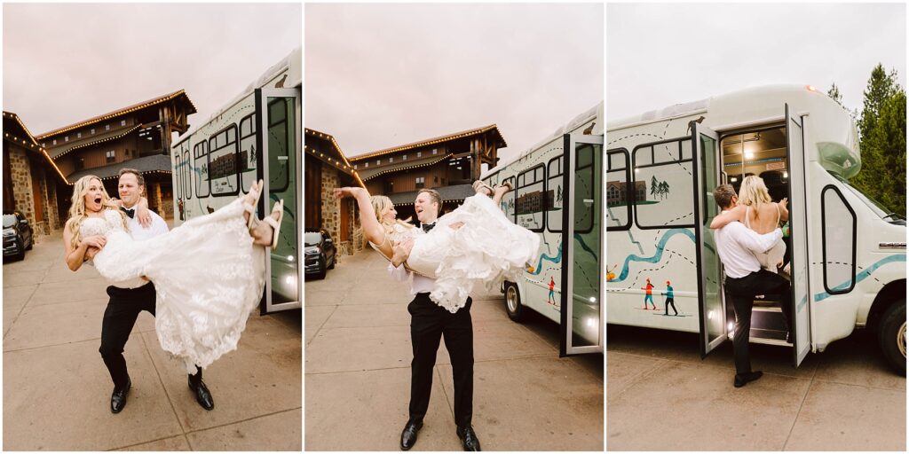 Snohomish wedding photographer gsquared weddings a groom playfully lifts his bride in front of a decorated winery shuttle bus captured in a series of three images The couple looks joyful with the bride in a flowing white gown and the groom in a black suit A building and evening sky are in the background Serving seattle snohomish and washington state Snohomish wedding photographer gsquared weddings a groom playfully lifts his bride in front of a decorated winery shuttle bus captured in a series of three images The couple looks joyful with the bride in a flowing white gown and the groom in a black suit A building and evening sky are in the background Serving seattle snohomish and washington state
