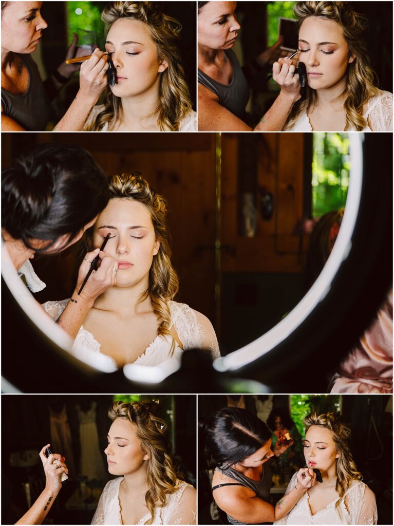 Snohomish Wedding Photographer GSquared Weddings In a cozy Snohomish setting a woman with closed eyes is having her makeup artfully applied by another woman Closeup shots reveal the artist deftly using eyeliner mascara and other cosmetics Soft lighting complements the scene highlighted by a circular mirror in the background Serving Seattle Snohomish and Washington State Snohomish Wedding Photographer GSquared Weddings In a cozy Snohomish setting, a woman with closed eyes is having her makeup artfully applied by another woman. Close-up shots reveal the artist deftly using eyeliner, mascara, and other cosmetics. Soft lighting complements the scene, highlighted by a circular mirror in the background. Serving Seattle, Snohomish and Washington State