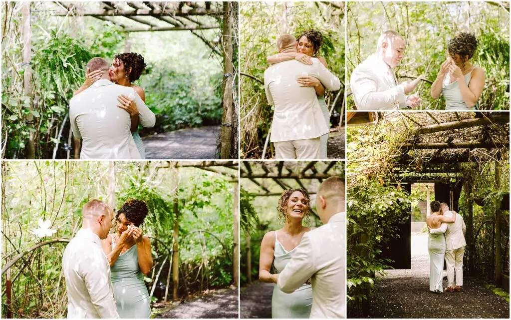 Snohomish Wedding Photographer GSquared Weddings In a lush Snohomish garden a couple shares an emotional moment They embrace under a wooden pergola surrounded by greenery The woman wipes tears and smiles as the man gently comforts her Both are dressed in lightcolored attire Serving Seattle Snohomish and Washington State Snohomish Wedding Photographer GSquared Weddings In a lush Snohomish garden, a couple shares an emotional moment. They embrace under a wooden pergola surrounded by greenery. The woman wipes tears and smiles as the man gently comforts her. Both are dressed in light-colored attire. Serving Seattle, Snohomish and Washington State