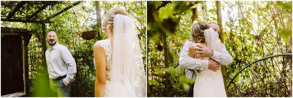 Snohomish Wedding Photographer GSquared Weddings In a lush green Snohomish garden a bride in a lace gown and veil meets a bearded man in a light blue shirt In the first image they gaze at each other in the second they share an embrace beneath a leafy archway Serving Seattle Snohomish and Washington State Snohomish Wedding Photographer GSquared Weddings In a lush, green Snohomish garden, a bride in a lace gown and veil meets a bearded man in a light blue shirt. In the first image, they gaze at each other; in the second, they share an embrace beneath a leafy archway. Serving Seattle, Snohomish and Washington State