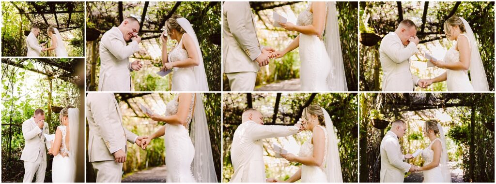 Snohomish Wedding Photographer GSquared Weddings In a lush leafy setting in Snohomish the bride and groom both in elegant attire share a tender moment They hold hands and exchange notes with emotional reactions amid the greenery of their outdoor ceremony Serving Seattle Snohomish and Washington State Snohomish Wedding Photographer GSquared Weddings In a lush, leafy setting in Snohomish, the bride and groom, both in elegant attire, share a tender moment. They hold hands and exchange notes with emotional reactions amid the greenery of their outdoor ceremony. Serving Seattle, Snohomish and Washington State