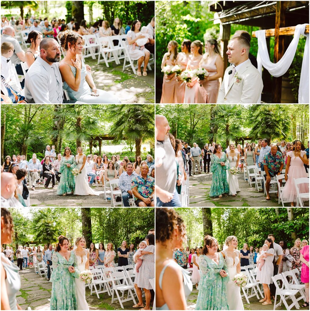 Snohomish Wedding Photographer GSquared Weddings A vibrant outdoor wedding ceremony unfolds in Snohomish where guests sit on white chairs Bridesmaids in pastel dresses carry bouquets and the groom stands at an altar adorned with drapery The setting is lush with greenery sunlight filtering through the trees Serving Seattle Snohomish and Washington State Snohomish Wedding Photographer GSquared Weddings A vibrant outdoor wedding ceremony unfolds in Snohomish, where guests sit on white chairs. Bridesmaids in pastel dresses carry bouquets, and the groom stands at an altar adorned with drapery. The setting is lush with greenery, sunlight filtering through the trees. Serving Seattle, Snohomish and Washington State