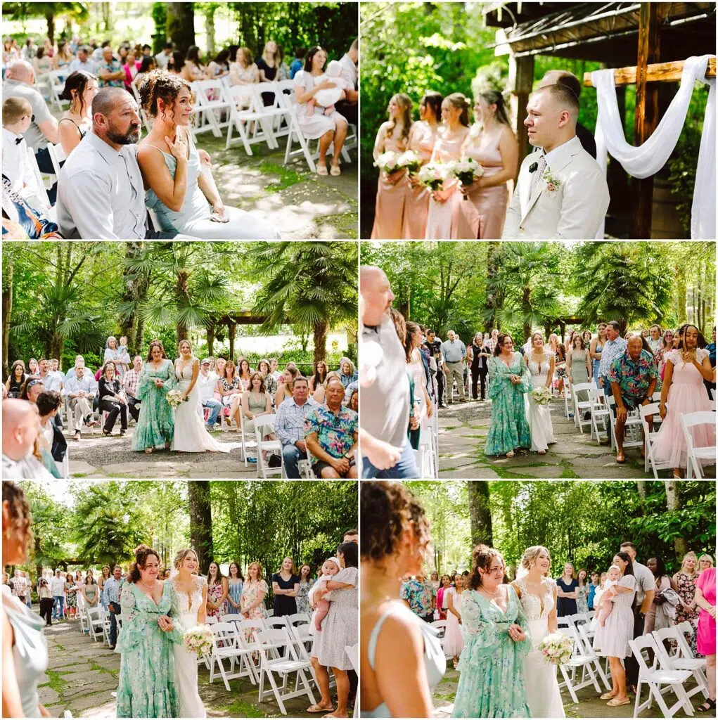 Snohomish Wedding Photographer GSquared Weddings A vibrant outdoor wedding ceremony unfolds in Snohomish where guests sit on white chairs Bridesmaids in pastel dresses carry bouquets and the groom stands at an altar adorned with drapery The setting is lush with greenery sunlight filtering through the trees Serving Seattle Snohomish and Washington State Snohomish Wedding Photographer GSquared Weddings A vibrant outdoor wedding ceremony unfolds in Snohomish, where guests sit on white chairs. Bridesmaids in pastel dresses carry bouquets, and the groom stands at an altar adorned with drapery. The setting is lush with greenery, sunlight filtering through the trees. Serving Seattle, Snohomish and Washington State