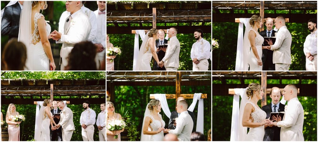 Snohomish Wedding Photographer GSquared Weddings A bride and groom stand at an outdoor wedding ceremony under a wooden pergola in Snohomish They are exchanging vows and rings surrounded by bridesmaids and groomsmen The setting is lush with greenery and the scene is filled with sunlight Serving Seattle Snohomish and Washington State Snohomish Wedding Photographer GSquared Weddings A bride and groom stand at an outdoor wedding ceremony under a wooden pergola in Snohomish. They are exchanging vows and rings, surrounded by bridesmaids and groomsmen. The setting is lush with greenery, and the scene is filled with sunlight. Serving Seattle, Snohomish and Washington State
