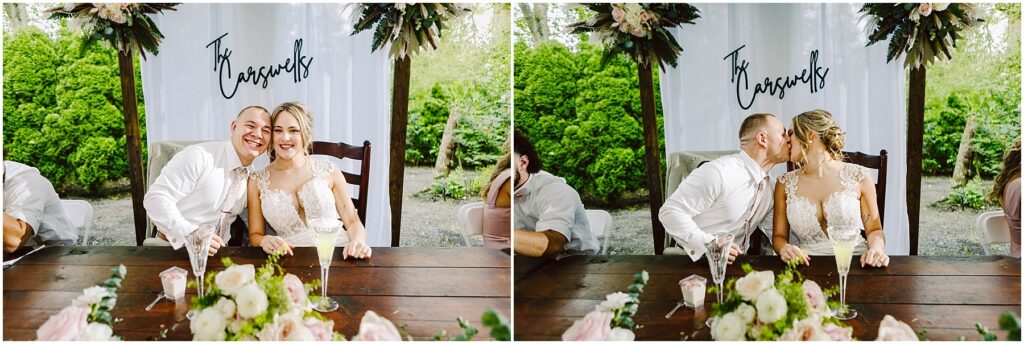 Snohomish Wedding Photographer GSquared Weddings A couple sits at a floweradorned table smiling in one photo and kissing in another Behind them The Roccasalvos is elegantly scripted on a backdrop The lush greenery typical of Snohomish creates a picturesque setting around them Serving Seattle Snohomish and Washington State Snohomish Wedding Photographer GSquared Weddings A couple sits at a flower-adorned table, smiling in one photo and kissing in another. Behind them, The Roccasalvos is elegantly scripted on a backdrop. The lush greenery typical of Snohomish creates a picturesque setting around them. Serving Seattle, Snohomish and Washington State
