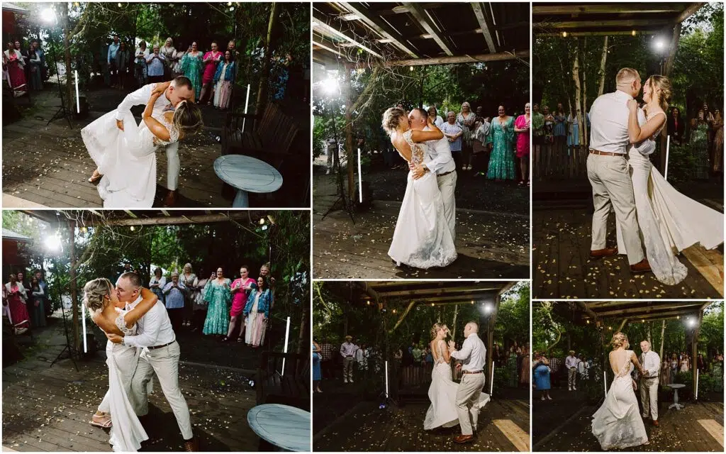 Snohomish Wedding Photographer GSquared Weddings A collage of six images captures a bride and groom dancing outdoors at night in Snohomish Theyre surrounded by guests with the bride in a white dress and the groom in lightcolored attire String lights and trees enhance the romantic atmosphere Serving Seattle Snohomish and Washington State Snohomish Wedding Photographer GSquared Weddings A collage of six images captures a bride and groom dancing outdoors at night in Snohomish. Theyre surrounded by guests, with the bride in a white dress and the groom in light-colored attire. String lights and trees enhance the romantic atmosphere. Serving Seattle, Snohomish and Washington State