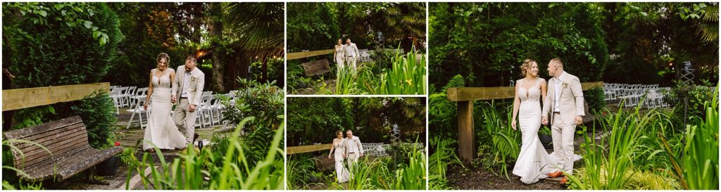 Snohomish Wedding Photographer GSquared Weddings A couple in wedding attire smiles and walks hand in hand down a lush green garden path in Snohomish They pass by empty white chairs arranged for an outdoor event with vibrant foliage surrounding them Serving Seattle Snohomish and Washington State Snohomish Wedding Photographer GSquared Weddings A couple in wedding attire smiles and walks hand in hand down a lush green garden path in Snohomish. They pass by empty white chairs arranged for an outdoor event, with vibrant foliage surrounding them. Serving Seattle, Snohomish and Washington State