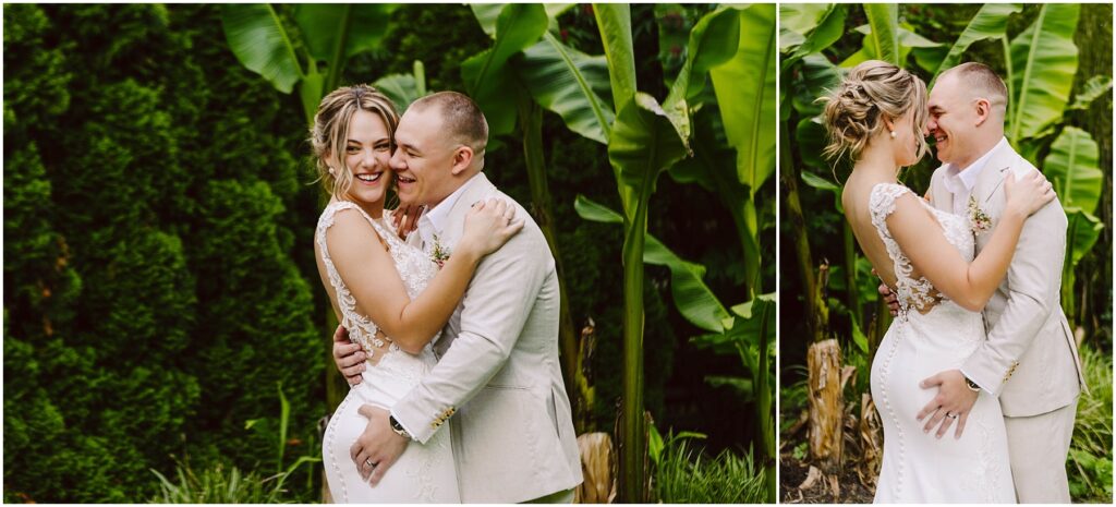 Snohomish Wedding Photographer GSquared Weddings In a lush Snohomish garden a couple embraces and smiles warmly The person on the left wears a white dress with lace detailing while the one on the right sports a light suit Surrounded by vibrant green foliage they create a cheerful and delightful scene Serving Seattle Snohomish and Washington State Snohomish Wedding Photographer GSquared Weddings In a lush Snohomish garden, a couple embraces and smiles warmly. The person on the left wears a white dress with lace detailing, while the one on the right sports a light suit. Surrounded by vibrant green foliage, they create a cheerful and delightful scene. Serving Seattle, Snohomish and Washington State