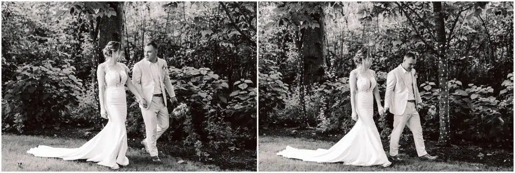 Snohomish Wedding Photographer GSquared Weddings A couple in wedding attire strolls through a Snohomish garden The bride wears a long elegant gown while the groom is in a lightcolored suit They hold hands and smile at each other creating a timeless blackandwhite scene Serving Seattle Snohomish and Washington State Snohomish Wedding Photographer GSquared Weddings A couple in wedding attire strolls through a Snohomish garden. The bride wears a long, elegant gown while the groom is in a light-colored suit. They hold hands and smile at each other, creating a timeless black-and-white scene. Serving Seattle, Snohomish and Washington State