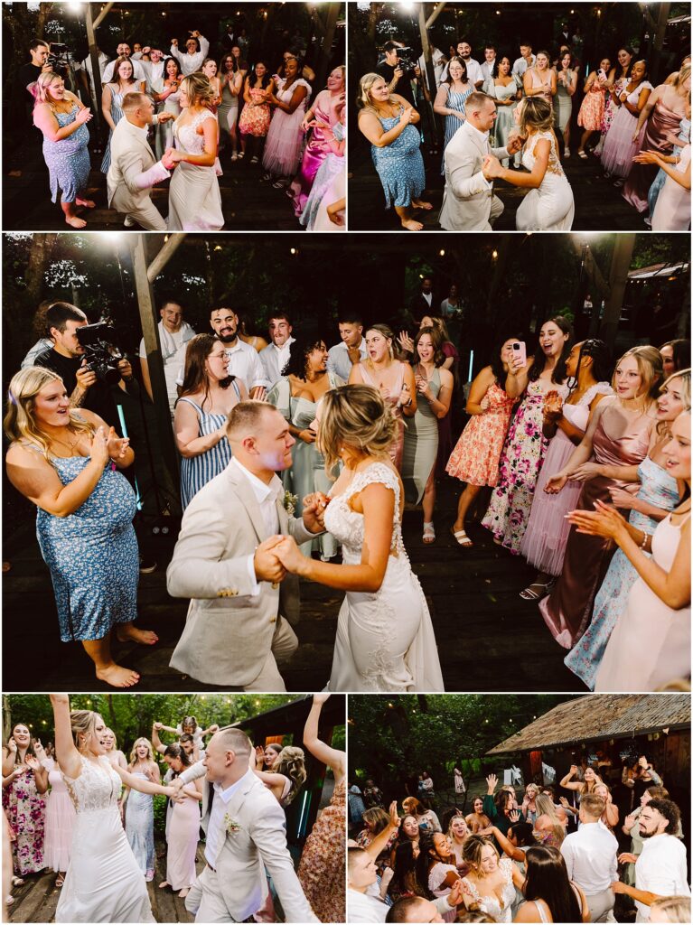Snohomish Wedding Photographer GSquared Weddings A joyful wedding celebration in Snohomish features a bride in a white dress and a groom in a light suit dancing amid smiling guests Outdoors people in colorful dresses and suits clap and cheer while string lights add to the festive ambiance Serving Seattle Snohomish and Washington State Snohomish Wedding Photographer GSquared Weddings A joyful wedding celebration in Snohomish features a bride in a white dress and a groom in a light suit dancing amid smiling guests. Outdoors, people in colorful dresses and suits clap and cheer, while string lights add to the festive ambiance. Serving Seattle, Snohomish and Washington State