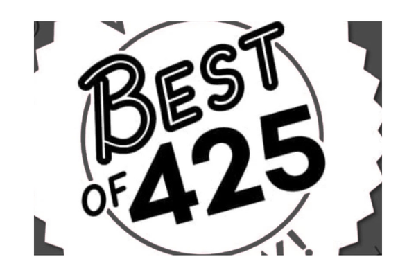 Circular badge reading best of 425 in bold black letters on white background