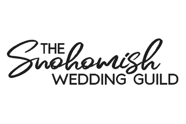 Logo for the snohomish wedding guild with the and wedding guild in uppercase and snohomish in cursive script
