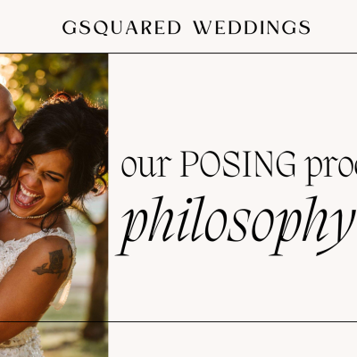 Snohomish Wedding Photographer GSquared Weddings A joyful couple embraces with the man kissing the womans cheek, captured perfectly in their wedding attire outdoors. The image features text: GSquared Weddings, highlighting our unique posing process and philosophy. Serving Seattle, Snohomish and Orlando